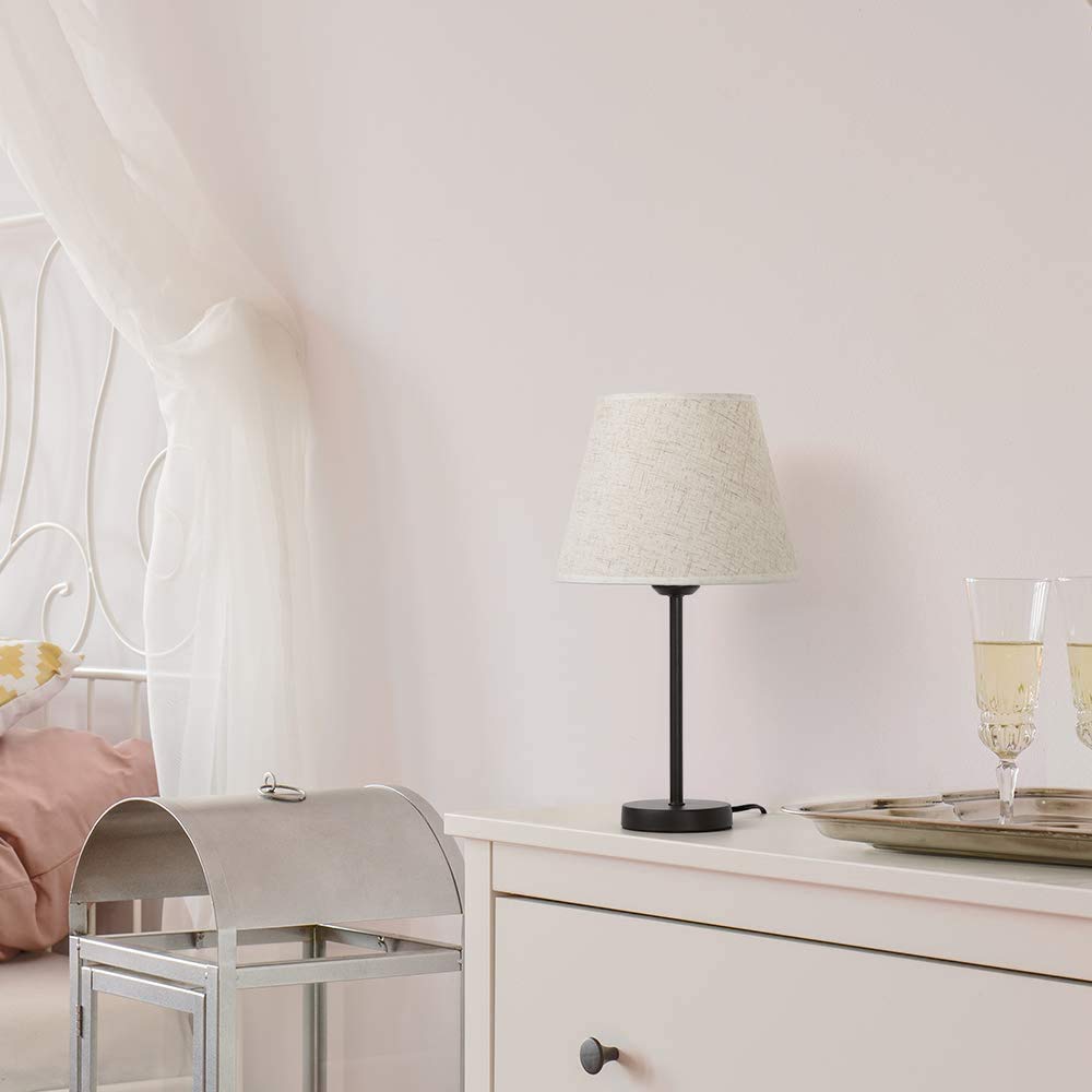 Modern Bedside Lamps Set of 2 – Small Table Lamps with Linen Fabric Shades & Metal Frame, Desk Lamps for Bedroom, Living Room, or Office (Cream/Black)