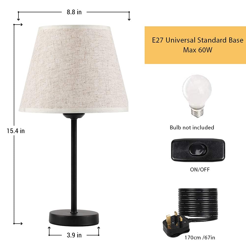 Modern Bedside Lamps Set of 2 – Small Table Lamps with Linen Fabric Shades & Metal Frame, Desk Lamps for Bedroom, Living Room, or Office (Cream/Black)