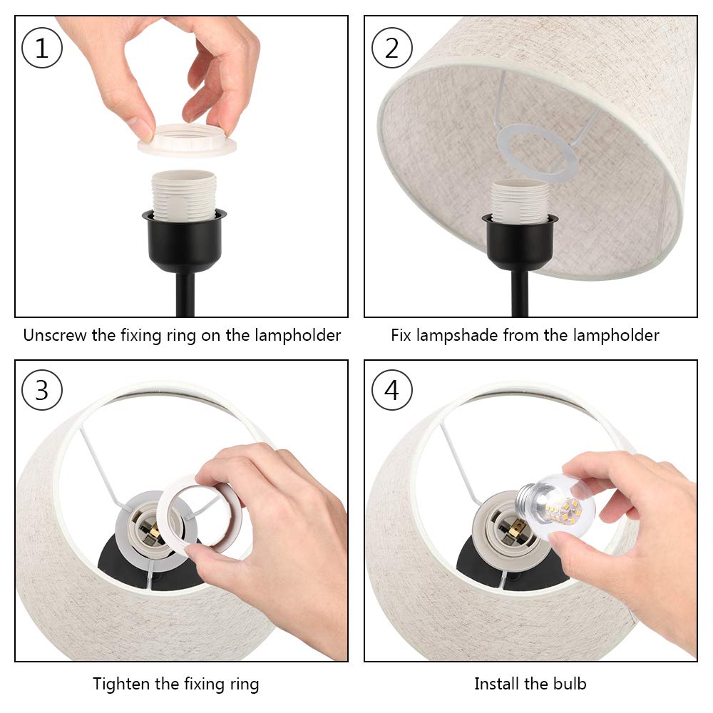 Modern Bedside Lamps Set of 2 – Small Table Lamps with Linen Fabric Shades & Metal Frame, Desk Lamps for Bedroom, Living Room, or Office (Cream/Black)