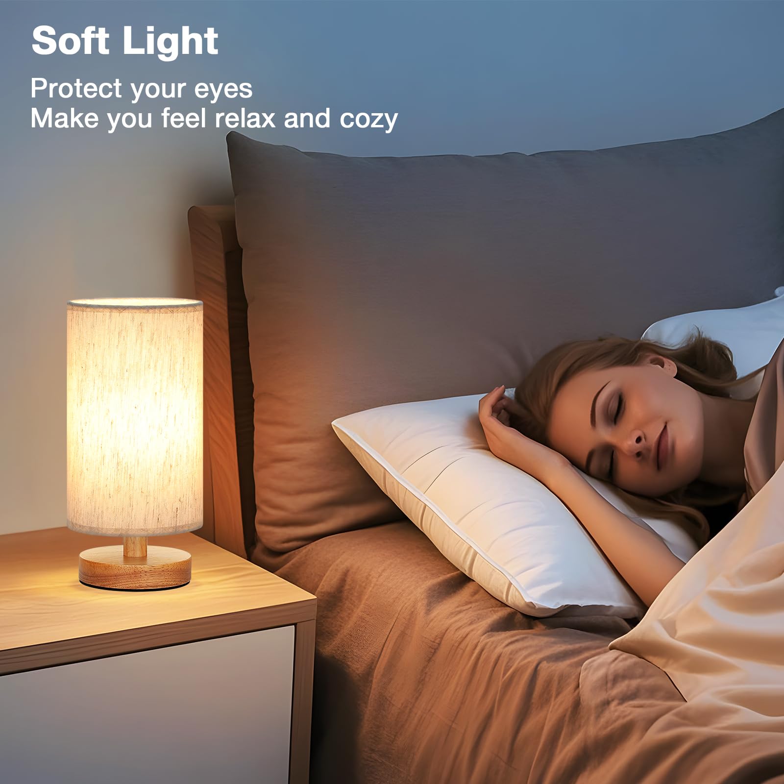 Small Bedside Table Lamp – Compact Fabric Shade Lamp with Button Switch, Warm White Light for Bedroom, Kids Room, Dorm, or Office (Bulb Included)