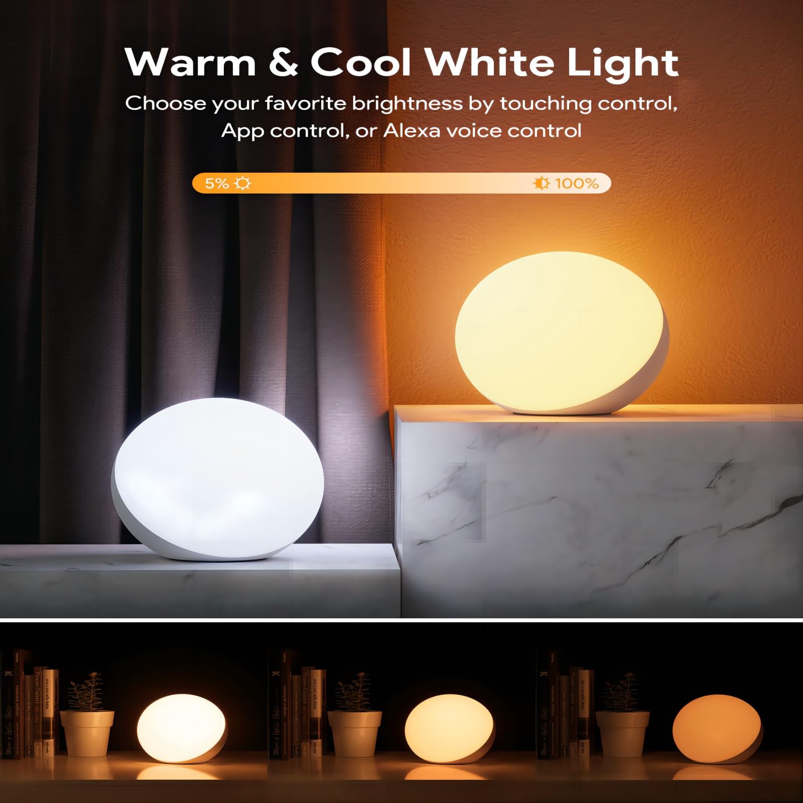 Smart LED Table Lamp – Dimmable Touch Desk Light with App & Voice Control, RGB Color Changing Night Lamp, Compatible with Alexa & Google Home (White)
