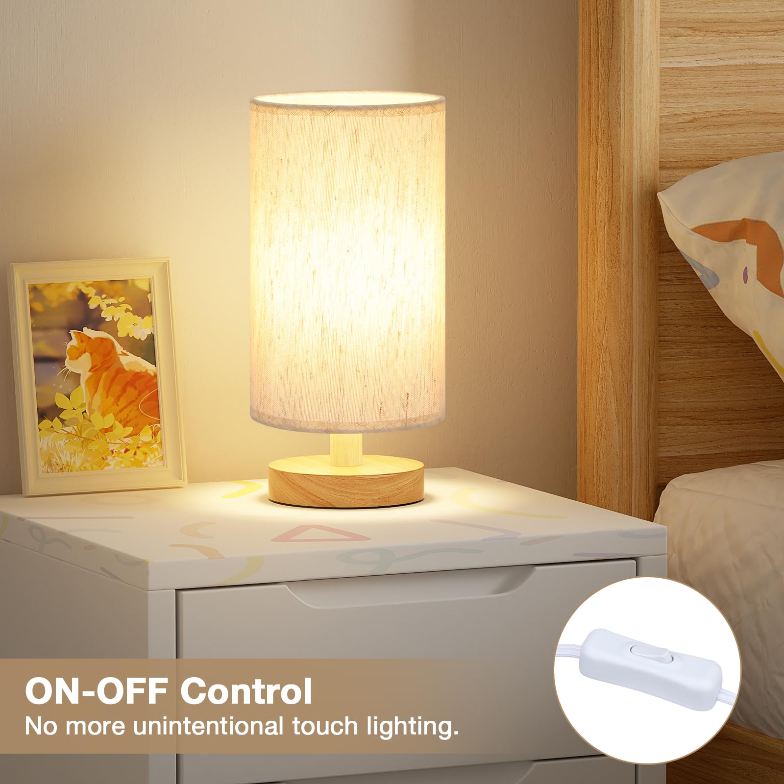 Small Bedside Table Lamp – Compact Fabric Shade Lamp with Button Switch, Warm White Light for Bedroom, Kids Room, Dorm, or Office (Bulb Included)