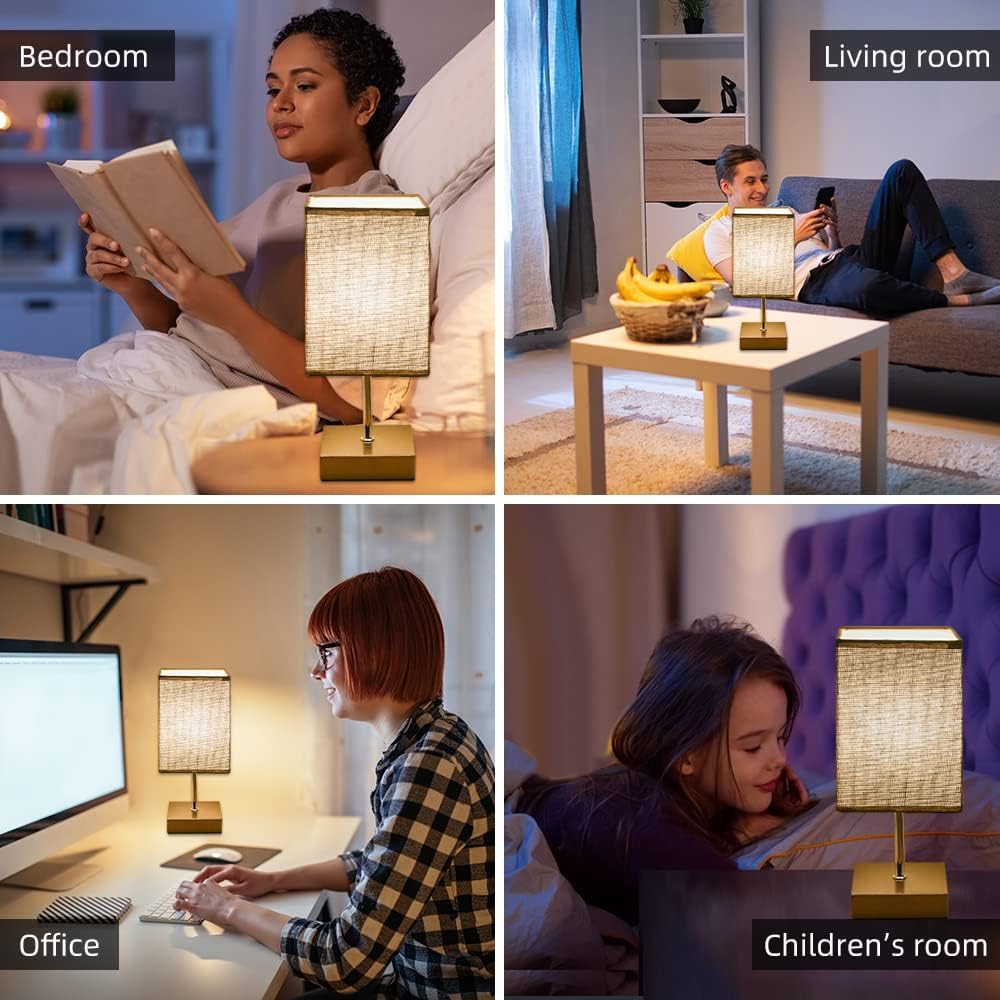 Touch Control Table Lamp – 3-Way Dimmable Bedside Lamp with Fabric Shade, LED Bulb Included, Small Nightstand Light for Bedroom or Living Room (Grey, 1pc)