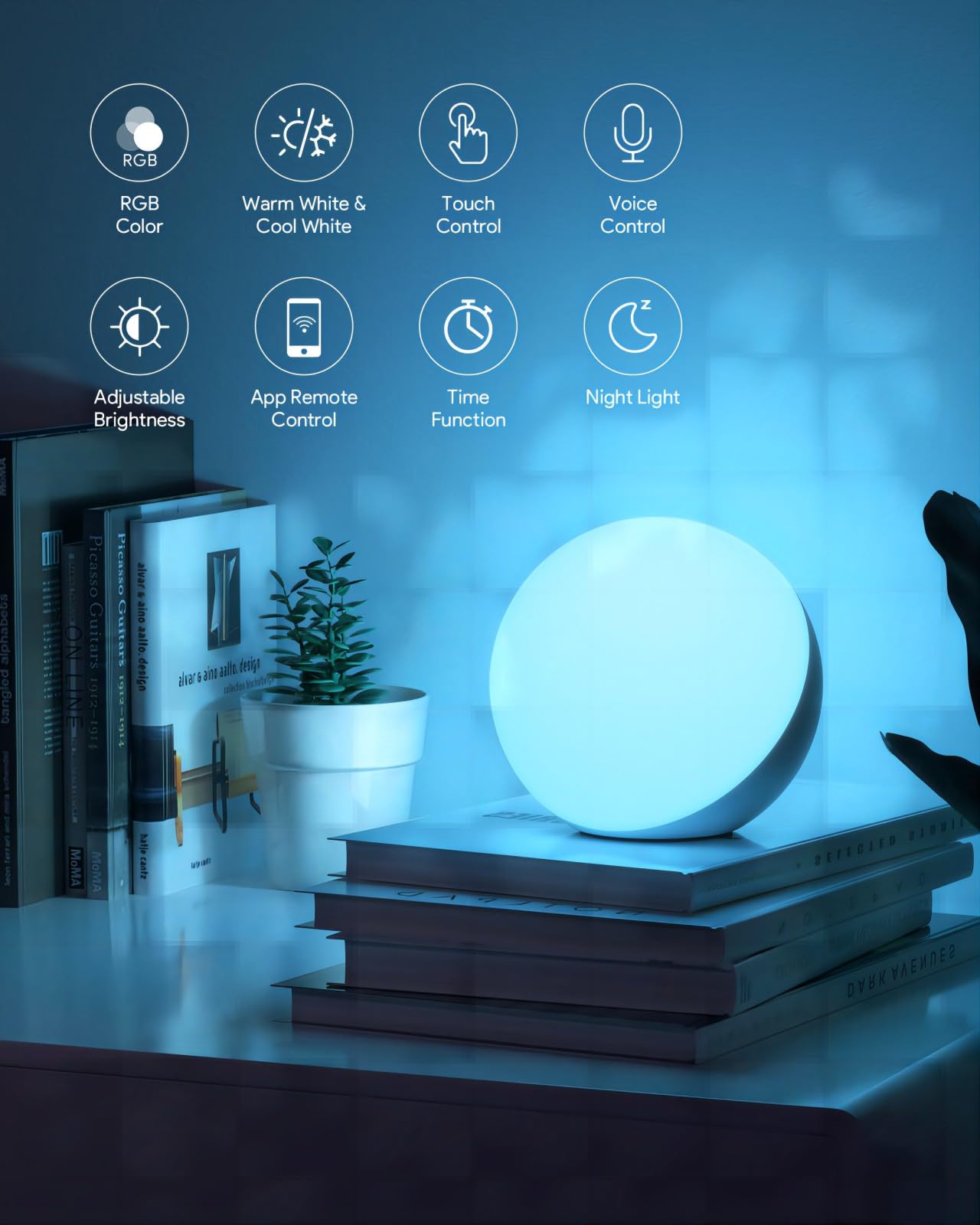Smart LED Table Lamp – Dimmable Touch Desk Light with App & Voice Control, RGB Color Changing Night Lamp, Compatible with Alexa & Google Home (White)