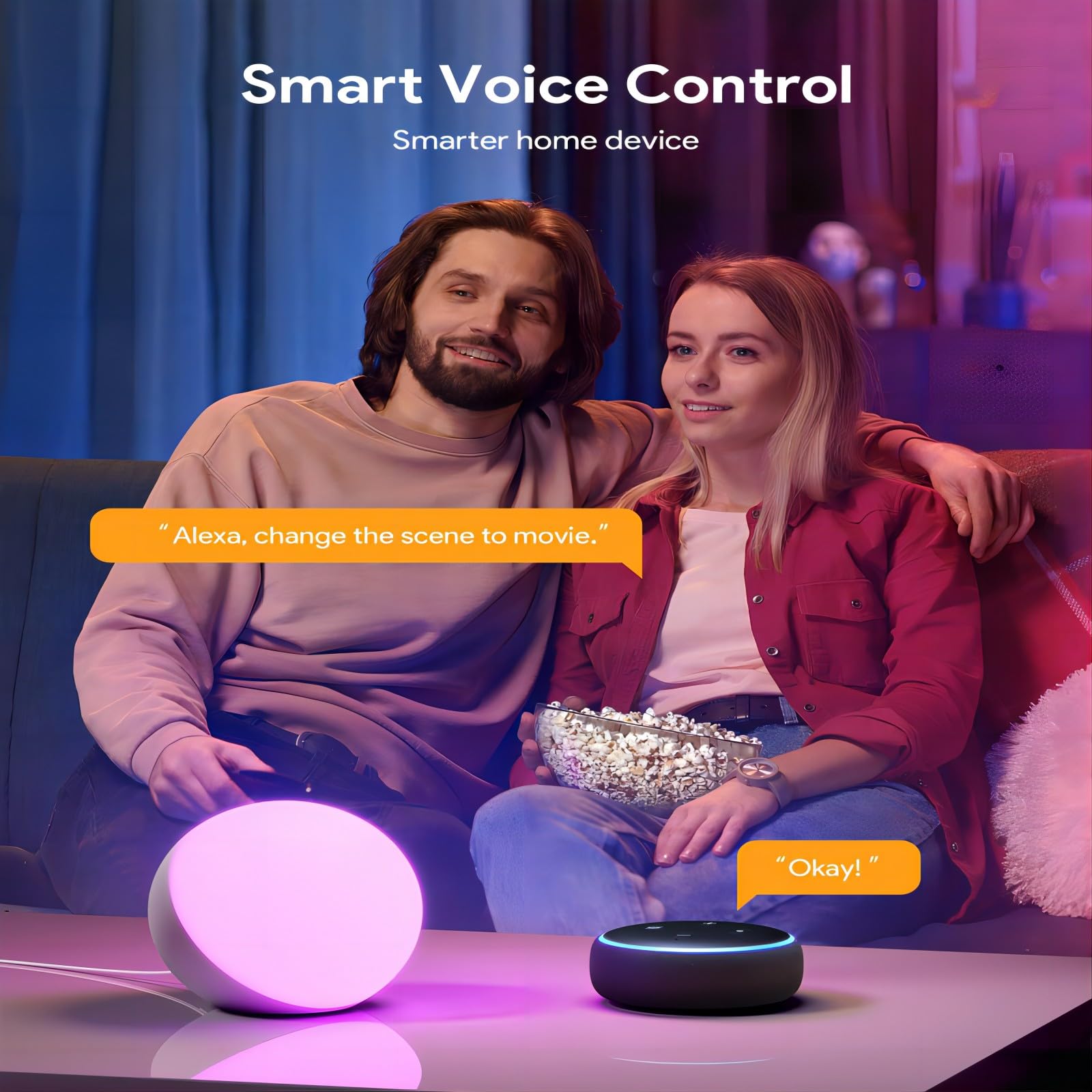 Smart LED Table Lamp – Dimmable Touch Desk Light with App & Voice Control, RGB Color Changing Night Lamp, Compatible with Alexa & Google Home (White)