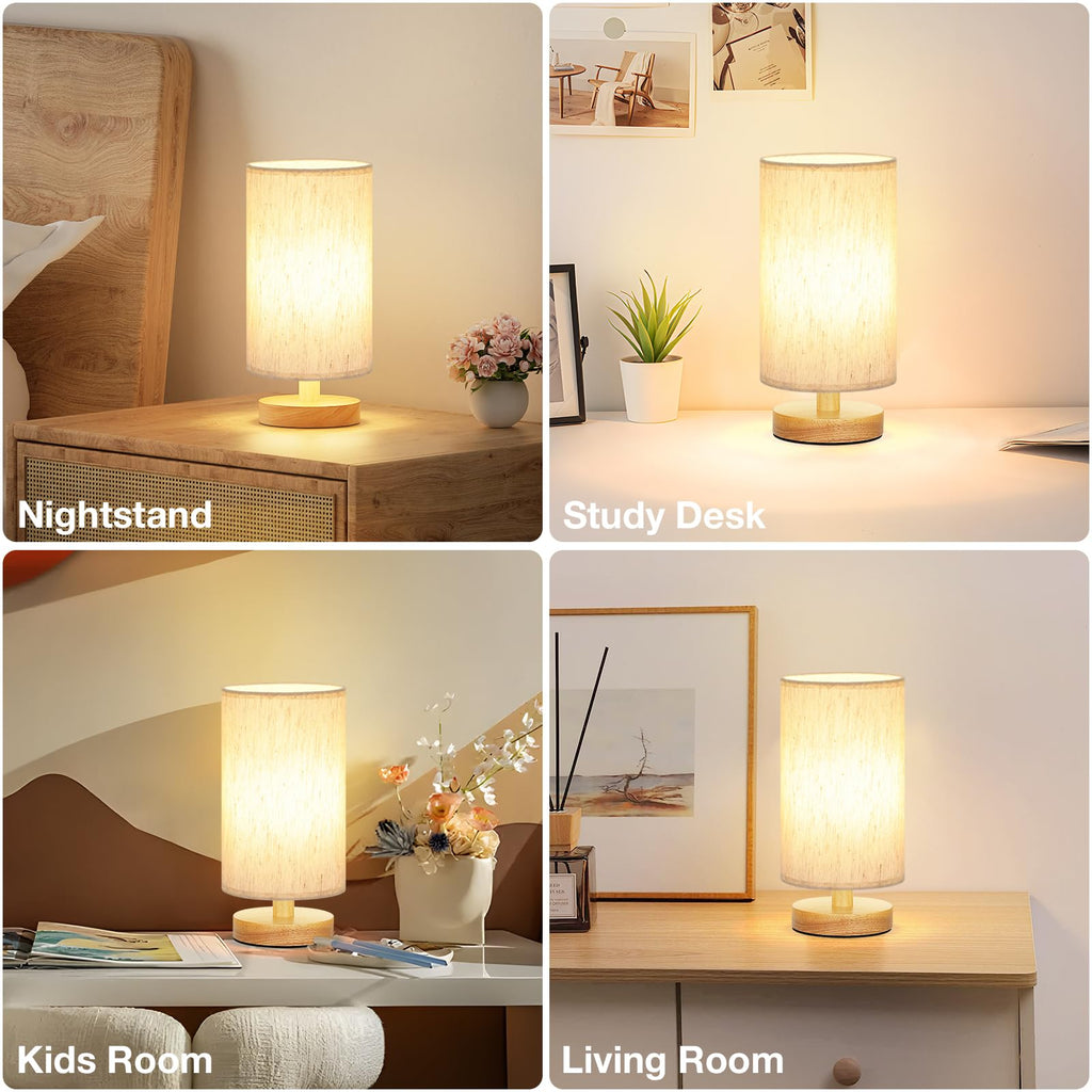 Small Bedside Table Lamp – Compact Fabric Shade Lamp with Button Switch, Warm White Light for Bedroom, Kids Room, Dorm, or Office (Bulb Included)