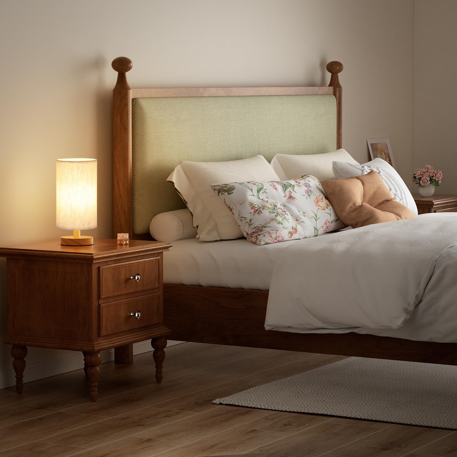 Small Bedside Table Lamp – Compact Fabric Shade Lamp with Button Switch, Warm White Light for Bedroom, Kids Room, Dorm, or Office (Bulb Included)