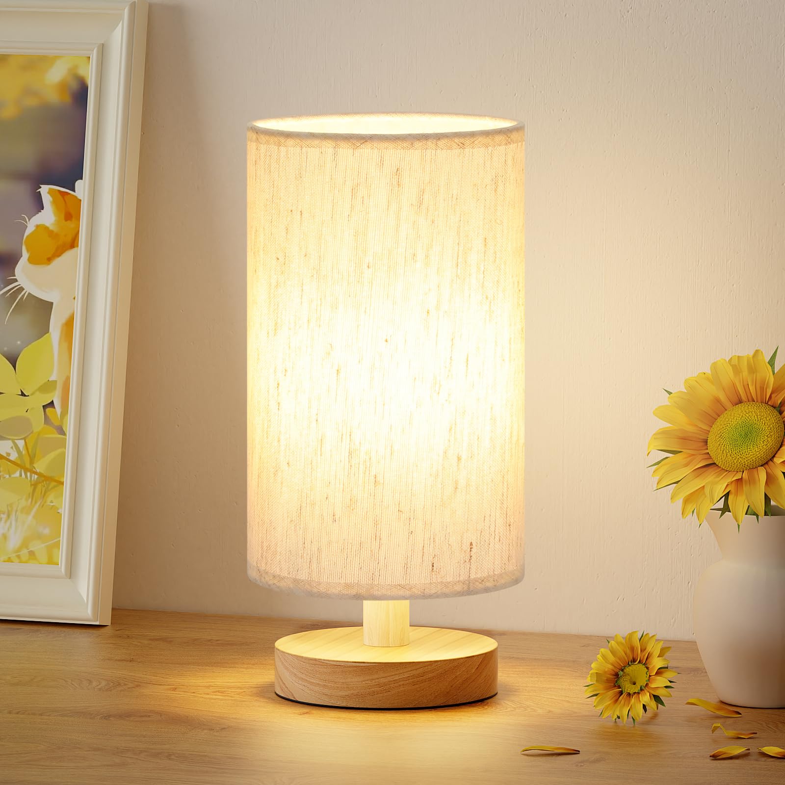 Small Bedside Table Lamp – Compact Fabric Shade Lamp with Button Switch, Warm White Light for Bedroom, Kids Room, Dorm, or Office (Bulb Included)
