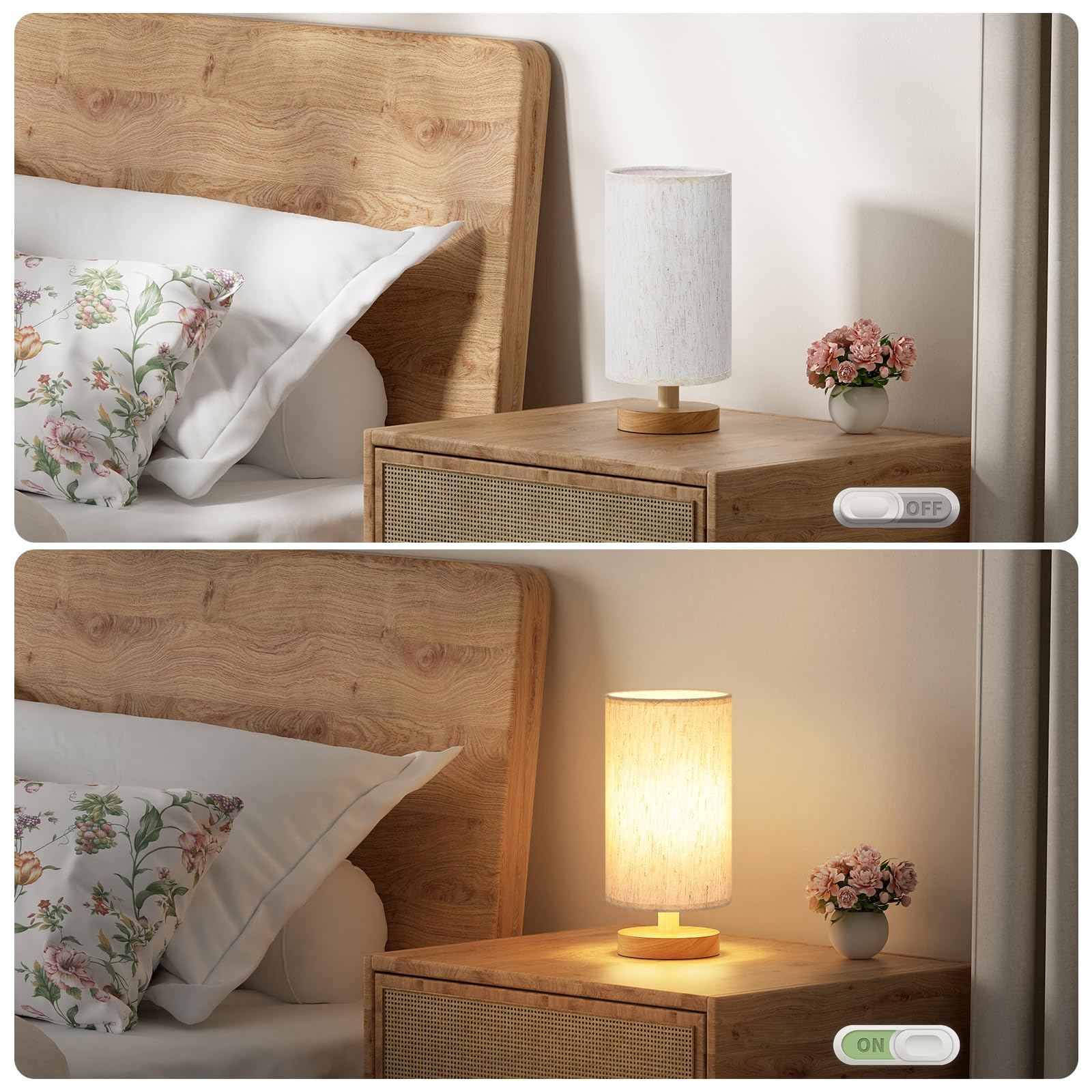 Small Bedside Table Lamp – Compact Fabric Shade Lamp with Button Switch, Warm White Light for Bedroom, Kids Room, Dorm, or Office (Bulb Included)